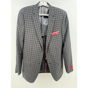 Alfani Mens 40L Slim Fit Char Ton‎ Pld Gray Plaid Blazer Jacket Sport Coat NEW